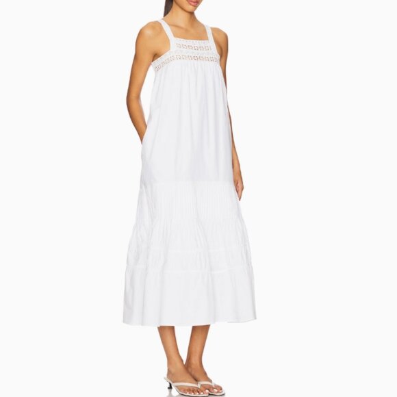 NEW Maude Club Revolve Sylvie Midi Dress White Cotton Sleeveless Square-Neck Tie - Picture 13 of 15